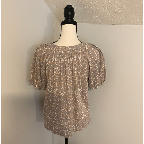 Anthropologie Maeve Leopard Print Puff Sleeve 100% Linen Top - Small - Picture 3 of 8